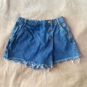 Zara Skort Denim Frayed Hem Blue Size Small